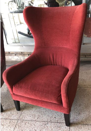 Red Chenille Wing Chair